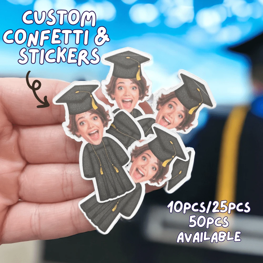 Confetti | 2025 | Graduation | Party Decor | Decorations | Confetti | Senior | | Custom Stickers & Photo Prints | Multiple Sizes/Shapes | Perfect Party Favors, Gift Tags, Multi-Functional, Ornamental For Valentine's Day, For Mother's Day, For Birthdays, For Father's Day, For Graduation, For Weddings, For Housewarming, Home Refresh,Wedding Essentials,Customized Party Accessories,Warm Ambience - Style2 Face Sticker - View 1