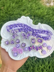 20 sztuk/zestaw fioletowych akcesoriów do dekoracji butów ogrodowych, w tym akrylowe cyrkonie, dekoracje motyli, łańcuszki, odpinane ozdoby odpowiednie do pustych butów sandałowych