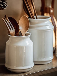 1pc Ceramic Utensil Container, Japanese Style Black Storage Jar For Kitchen Dining Utensils, Chopstick Holder