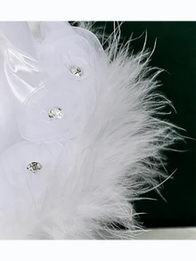 1 件涤纶花童篮，迷你篮子，饰有羽毛和水钻，婚礼仪式装饰，新娘，花童，四季皆宜