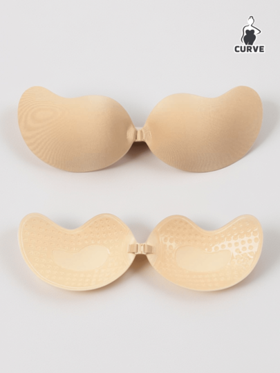 YIYANG Plus Size Apricot Mango Shaped Invisible Self-Adhesive Push Up Bra Strapless Adhesive Invisible Push Up Silicone Bra For Backless Dresses - 1 Pack - Product Is Small, Please Choose The Next Size Up