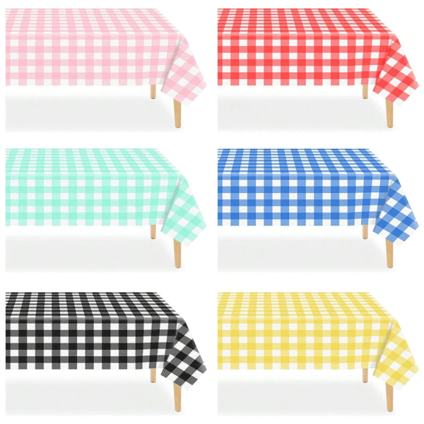 1 pieza, Mantel de plástico desechable, 54 pulgadas x 108 pulgadas, Mantel a cuadros a prueba de agua de color negro/rojo/rosa/azul para picnics al aire libre, cocinas y fiestas festivas. Cubierta de plástico desechable para picnic o fiesta de vacaciones, decoración del hogar, cuadros rojos, negros y blancos, mantel a cuadros de Navidad, a prueba de agua y a prueba de grasa para picnic o fiesta de vacaciones, decoración del hogar