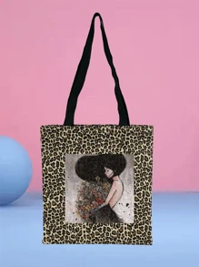 1 pièce Sac fourre-tout en canevas personnalisé, imprimé paysage/illustration, design unique, pliable, grande capacité, léger, mode, sac à épaule décontracté