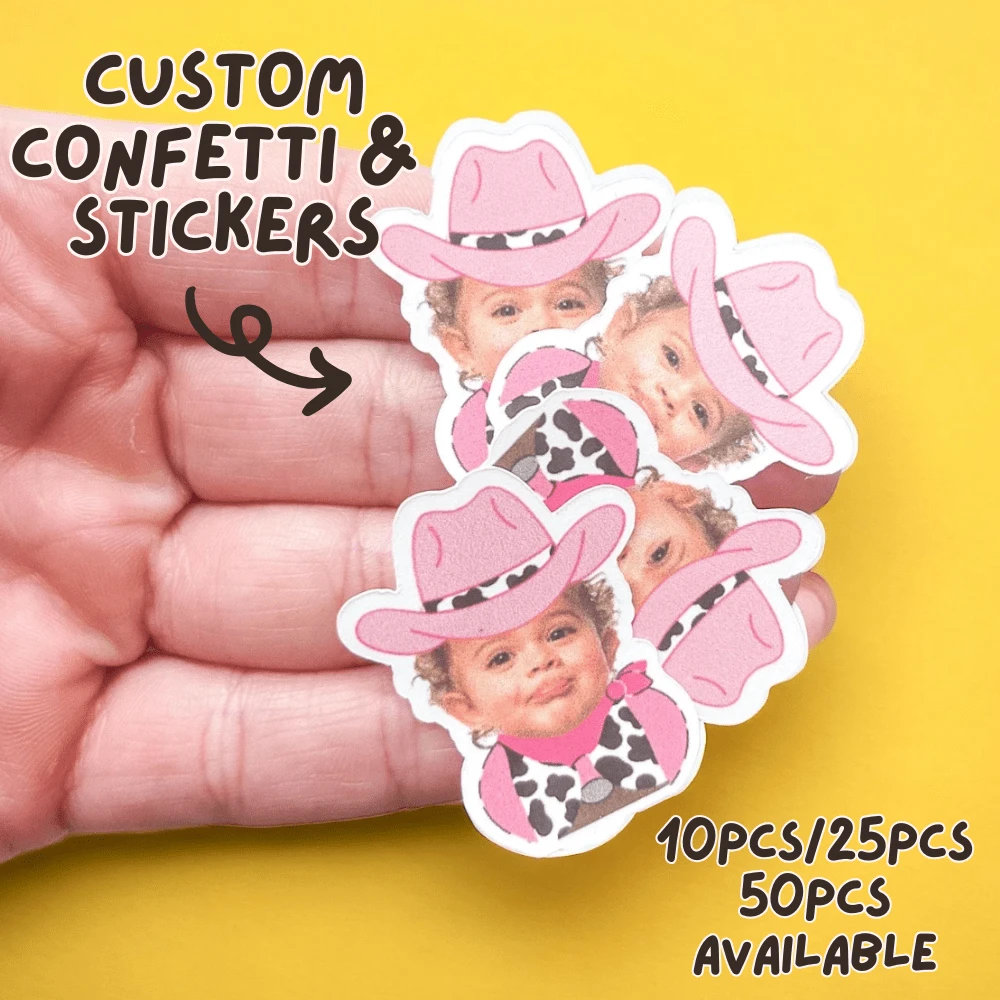 Cowgirl Face Confetti And Table Decorations | My First Rodeo | Nashville Bach Party | Disco Cowgirl Theme Party Supplies | Birthday Party, Custom Stickers & Photo Prints | Multiple Sizes/Shapes | Perfect Party Favors, Gift Tags Back To School