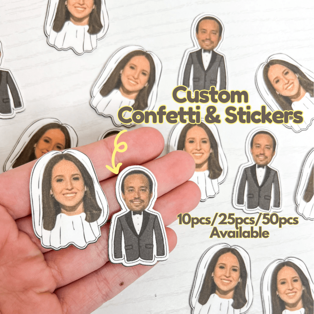 Customized Face Photo Stickers | Photo Paper | Personalized And Creative Decoration | Bride And Groom Photo Head Confetti | Bachelorette | Bachelor | Engagement | Wedding | Bridal Shower | Party Confetti | Bride | Groom