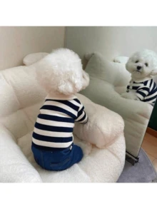 Mùa thu Và Mùa Xuân Quần áo cho chó , Giải trí Sọc , Gầy Cổ Polo Áo sơ mi Đối với Nhỏ bé Và Kích thước trung bình Chó , Quần áo , Thú cưng Quần áo - Màu xanh hải quân - Xem 9