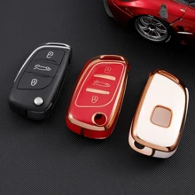 1 pièce Nouveau étui à clé de voiture pliable en TPU avec porte-clés, coque de couverture pour Citroën C1, C2, C3, C4, C5, Peugeot 306, 307, 407, 408, 807, DS, DS3, DS4, DS5, DS6, Berlingo 2/3 boutons. Sac à clés à la mode et convient aux filles.