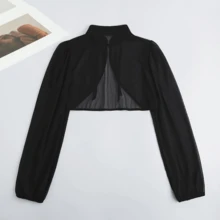 1pc Women's Black Lightweight Breathable See-Through Elegant Bolero Shawl, Detachable Dickey Peter Pan Collar, Chiffon Flowy For Summer - Black - View 4