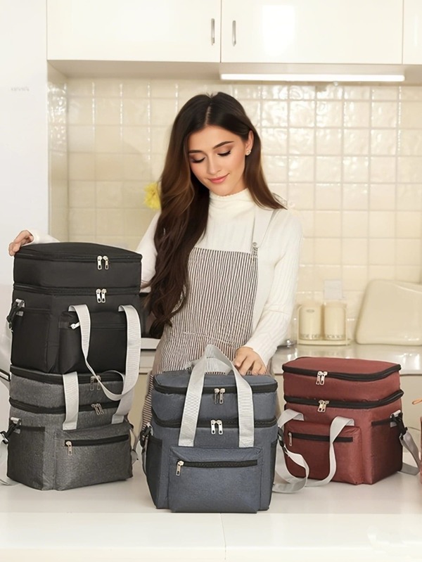 Insulated Lunch Bag - Double Layer Leak-Proof Reusable Cooler Tote Bag For Picnic, Travel, Office - Versatile Crossbody Or Hand Carry Design