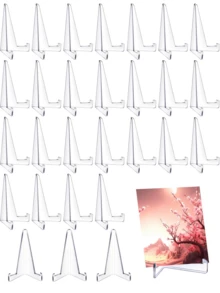 24pcs Acrylic Card Display Stands, Clear Card Holders, Mini Card Racks Suitable For Sports Cards, Trading Cards, Graded Cards, Transparent Plastic Card Clips, Paper Mini Bases For Table Numbers, Business Price Tags, Menu Labels, Party & Wedding Guest Cards - Multicolor - View 2