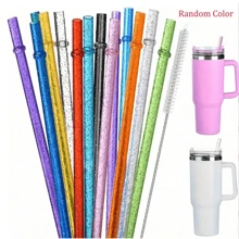 12pcs, Straw, Reusable Clear Plastic Glitter Straws, 12.4/9.06 Inch Extra Long Tumbler Straws For Cups, 1 Gallon, Water Bottles, Straw With Cleaning Brush, Party Supplise(1/3/6/12pcs)