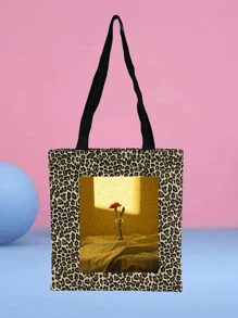 1 pièce Sac fourre-tout en canevas personnalisé, imprimé paysage/illustration, design unique, pliable, grande capacité, léger, mode, sac à épaule décontracté