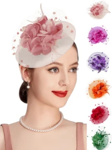 1 Piece Fascinators Hats For Women 20s 50s Headwear With Veil Flower Wedding Tea Party Church Derby Hat Mini Hats Tiny Hats Mini Top Hat Mini Cap, Gifts, Hair Accessories, Gala Night - Shape - View 1