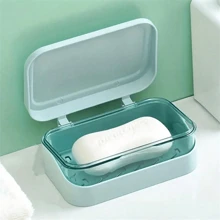1 Pack Plastic Rectangular Soap Dish, Soap Container With Lid, Portable Soap Dish, Soap Holder With Lid, Bathroom Drain Soap Dish, Bathroom Accessories Home Bathroom Decor Summer Back To School