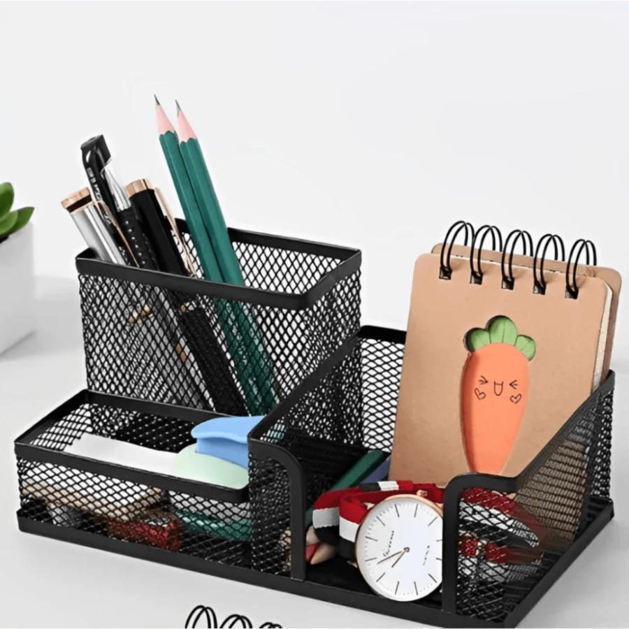 WIRE METAL DESK PEN HOLDER ORGANIZER - Black - View 1