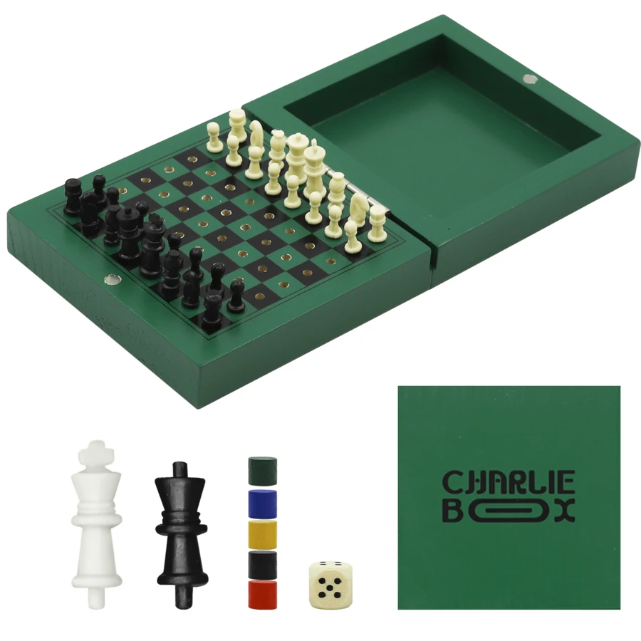 1 pièce Échiquier mini pliable 3-en-1 vert/jaune, 3 modes de jeu : échecs, dames, morpion, plateau en bois portable pour 2 joueurs, jeux de famille et d'extérieur, excellent cadeau pour Pâques, Noël, Halloween, anniversaire - Multicolore - Voir 1
