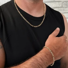 KIT COLAR E PULSEIRA MASCULINO CORRENTE BANHO DE OURO 18K