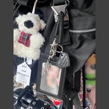 Pinza para tarjeta de identificación con colgante de lazo plateado y gato de piel de imitación negra para estudiantes, portador de tarjeta de identificación del campus, útiles escolares, de vuelta a la escuela
