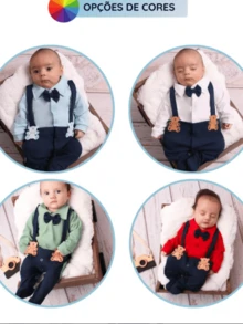 Conjunto Macacão Infantil Jardineira Gravata RN Várias Cores - Verde - Visão 4