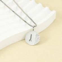 Custom Name Round Rhinestone Pendant Necklace - Luxury Stainless Steel Engraved Personalized Jewelry Necklace - Multicolor - View 3