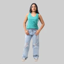 Tank Top Women's T-Shirt Tank Top 100% Cotton Plain Comfortable Everyday - Nước Xanh - Xem 3