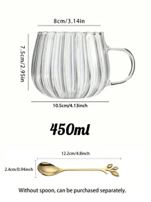 1pc Heat Resistant Glass Milk Cup With Handle, Breakfast Cereal Cup, Microwave Friendly Glass Tea Cup, Large Belly Mug(Without Spoon, It Needs To Be Purchased Separately)
