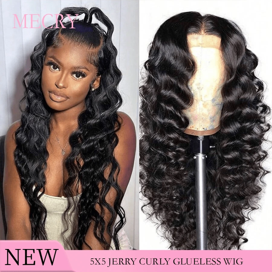 MECRY 200 Density10-36 Inches Deep Wave Wig Human Hair Wigs 5X5 Transparent Lace Wig For Women Glueless Human Hair Wig - Natural & Black - View 1