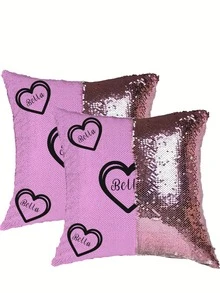 1pc Customized Sequin Cushion Cover, Personalized Sequin Text Pillow Case, Customized Sequin Throw Pillow Cover, Personalized Text Pillow Cover, Customized Name Sequin Pillow Sham, Sequin Pillow Case, Father's Day Gift, Mother's Day Gift, Living Room Sofa Decorative Pillow Cover, Text Pillow Cover, Wedding Essentials, Valentine's Day Gift, Anniversary Gift, Birthday Gift, Gift For Mom/Wife/Girlfriend - Multicolor - View 4