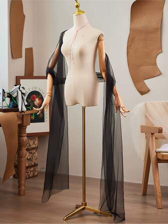 1 st vit/svart brudsjal, elegant brudsjal med slöja, lämplig för bröllopsceremoni, fest, fotografering, brudaccessoarer, festivaldekorationer, exklusiv koreansk halsduk, vit lång mjuk nätsjal, brudklänning med slöja på axeln, höstkläder för kvinnor