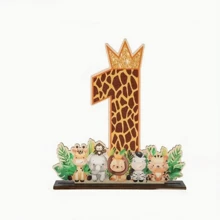1 szt. Drewniane ozdoby urodzinowe w stylu dżungli, prezent urodzinowy na przyjęcie, motyw dżungli, lampart, roczne przyjęcie urodzinowe, kreatywne ozdoby do domu, drewniane tło do dekoracji, fotografia, dekoracja stołu, drewniane ozdoby, dekoracja na przyjęcie Babe Shower Party Craft