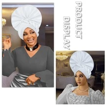 尼日利亚女士阿索奥克手工折叠扇形多层非洲帽，自动凝胶头饰，适合婚礼、派对和其他节日，可调节发质睡眠帽 - 尼日利亞頭巾帽 - 查看 5