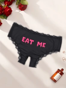 女士性感开裆内裤低腰丁字裤女士情趣内衣 - 黑色 - 查看 2