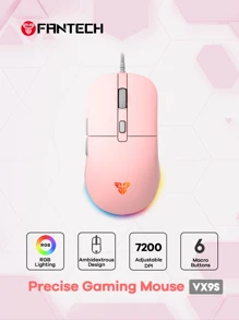 FANTECH فأرة ألعاب سلكية من FANTECH، ذات أزرار ماكرو RGB قابلة للبرمجة 6 بدقة 7200 بكسل في البوصة تصميم مريح لمسك الأظافر، لبداية الألعاب على أنظمة ويندوز، كبل 6 أقدام، حساس بصري دقيق للألعاب، باللون الأسود/الوردي/الأبيض