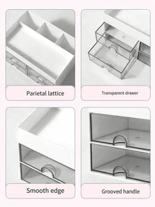 1 pieza Caja de almacenamiento para escritorio, con 4 cajones, caja de almacenamiento para bolígrafos y tarjetas de escritorio, apta para escritorios, cajas de almacenamiento de cosméticos, accesorios de escritorio de oficina, apta para oficinas, hogares, escuelas. Útil para vuelta al cole, útiles escolares, estuche para lápices, bolsa escolar