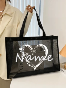 Custom Mesh Tote Bag – Personalized Gift For Mother's Day, Weddings, Birthdays & More | Customize With Name, Logo, Or Text | Lightweight, Large-Capacity & Foldable Shoulder Bag For Shopping, Travel, Beach, Work & Everyday Use - Multicolor - View 3