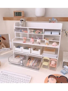 多层桌面储物架 - PVC泡沫板材料杂物收纳架，用于数据线、笔、家居收纳，适用于桌面、办公室、梳妆台、卧室、家庭、宿舍和学校 - 彩色 - 查看 5