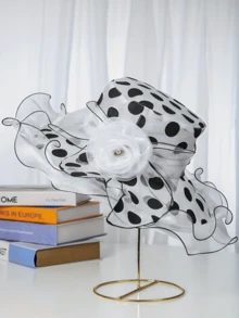 欧根纱圆点宽边帽，女士欧美风波浪边沙滩遮阳帽，夏季 - 波點風格 - 查看 12