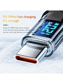 120W Super Fast Charging USB A To Type-C Cable With LED Digital Display, Dual Type-C Cable, 6A High Current, Compatible With Xiaomi POCO, Mother's Day, Birthday, Back To School Gift