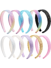 1/10pcs New Glitter Wide-Banded Headband, Colorful Gradient Top Knot Headband, Sweet Headpiece Suitable For Daily Commute, Work, School