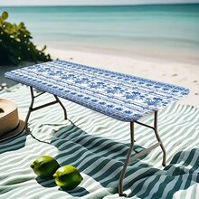 1pc Bohemian Floral Printed Elastic Table Cover, Lightweight And Washable, Suitable For Family Gatherings, Outdoor Decor, Festivals, Indoor/Outdoor Use - Multicolor - View 2
