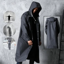 Unisex Zwarte EVA Waterdichte Regenjas, Lange Regenjas met Capuchon voor Motorfiets, Fietsen, Wandelen, Vissen - Outdooruitrusting Zonder Zakken