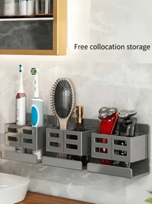 1pc Wall Mounted Bathroom Storage Organizer Box For Toothbrush, Razor And Beauty Tools - No Drilling Required, Durable Plastic, Multi-Layer Design, Space-Saving Sink Or Shower Storage Solution, Bathroom Accessory, Shower Caddy