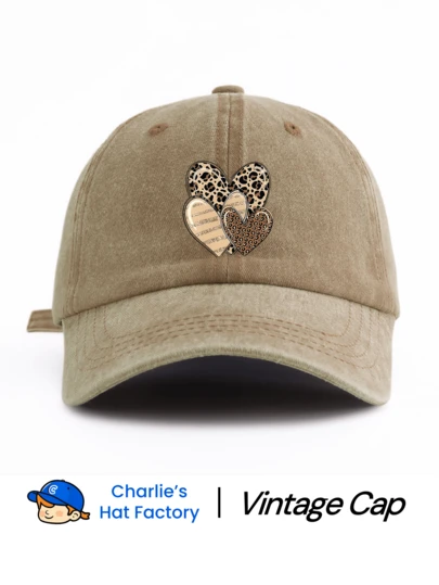 1 件心形印花水洗棒球帽，经典休闲时尚复古柔软吸汗带可调节尺寸轻质防晒多功能复古爸爸帽，适合户外运动日常穿着派对度假，可作为送给妻子妈妈奶奶和朋友的母亲节礼物