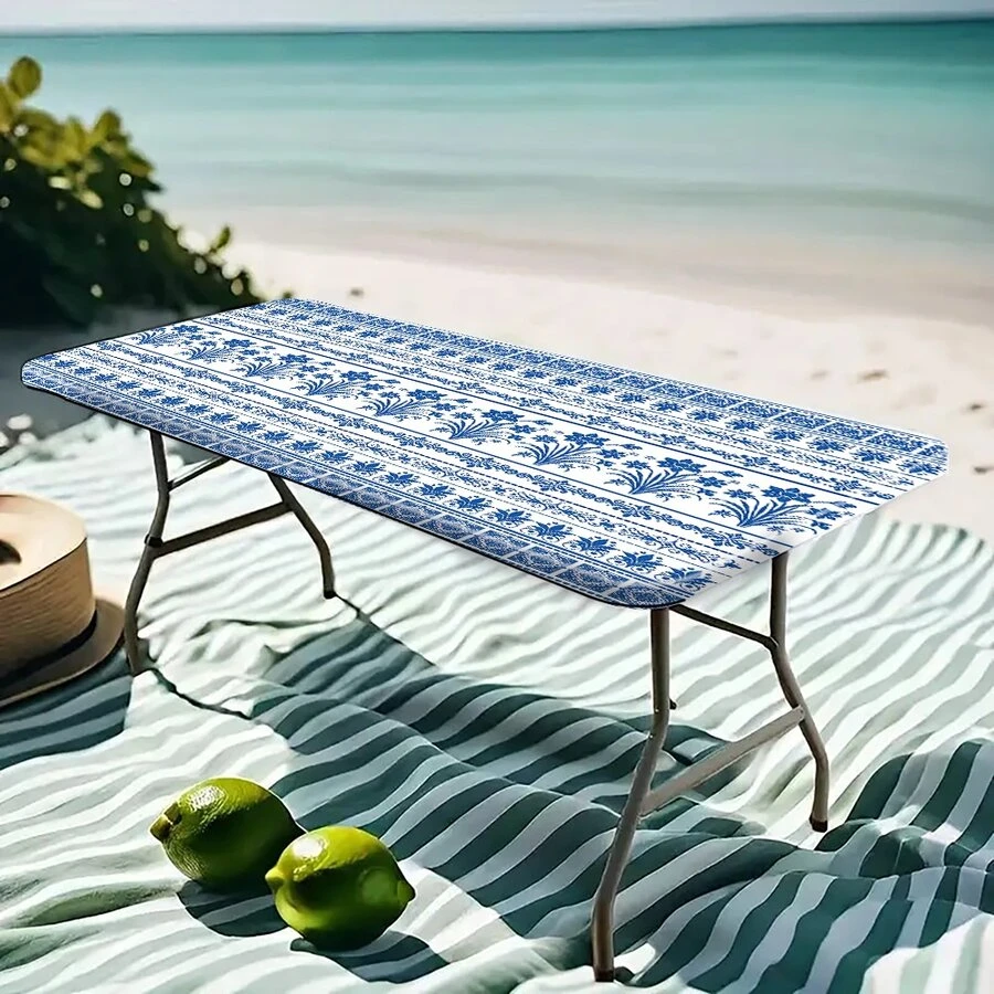 1pc Bohemian Floral Printed Elastic Table Cover, Lightweight And Washable, Suitable For Family Gatherings, Outdoor Decor, Festivals, Indoor/Outdoor Use - Multicolor - View 1