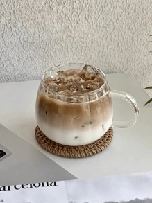 1pc Heat Resistant Glass Milk Cup With Handle, Breakfast Cereal Cup, Microwave Friendly Glass Tea Cup, Large Belly Mug(Without Spoon, It Needs To Be Purchased Separately)