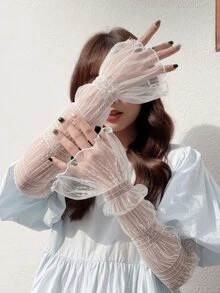 1 Pair Ultra Light Lace Trim Breathable Arm Sleeve Covers, Loose Fit & Versatile For Spring/Summer, Sun Protection - Multicolor - View 2