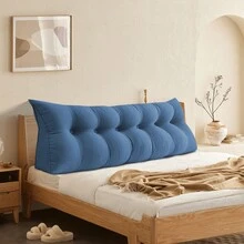 Almohada de cuello de terciopelo, 160 x 50 x 20 cm, almohada de noche de algodón PP, lateral con bolsillos para libros y teléfonos móviles. - Azul oscuro - Ver 1