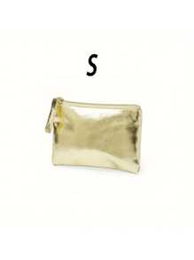 Sacs de maquillage métalliques de grande capacité. Trousse de cosmétiques chic et simple, porte-monnaie élégant, sac clutch pour femmes. Idéal pour la salle de bain, les voyages, le collège, le dortoir, les outils de maquillage. Portefeuille zippé, mini portefeuille, porte-monnaie, petit portefeuille
