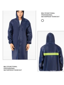 1 件防水全身雨披，连帽，牛津布，户外，建筑工地，成人，雨衣，送货骑手，长款，厚，可拆卸袖子，雨衣，男女通用，可折叠便携 - 牛津長風衣 - 查看 5