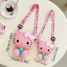 SANRIO 1pc Hello Kitty Silicone Crossbody Pouch, Featuring Japanese-Style Animal Print Design, Water-Resistant, Adjustable Strap And Zipper Closure, Suitable For Outdoor Activities And Machine Washable - Multicolor - View 12